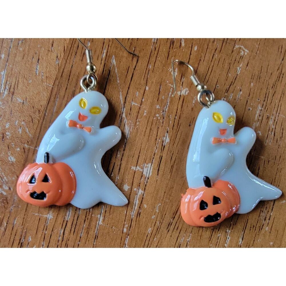 Vintage Halloween Ghost Pumpkin Dangling Earings2 Inches Long